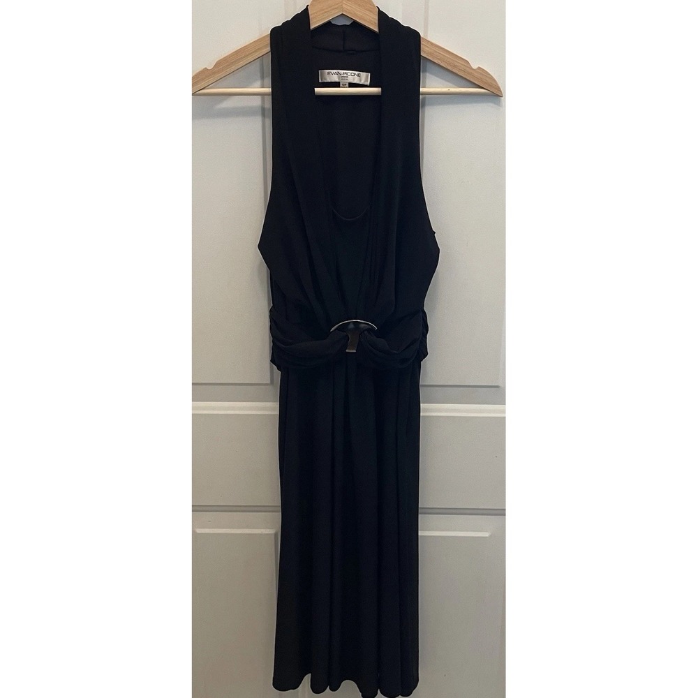 Evan-Picone PARIS CHIC Black Dress Silver Buckle 10P Dressy Cocktail Party NWT